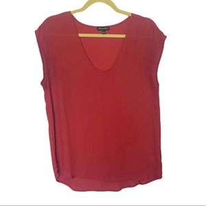 Brick red sheer scoop neck capped sleeve tee blouse Large